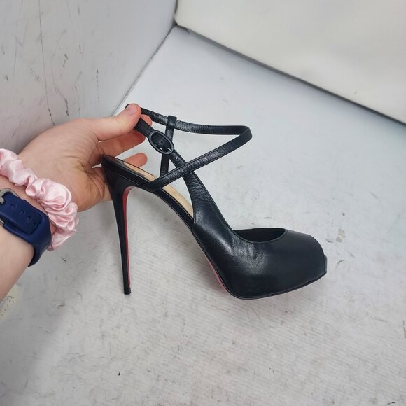 Christian Louboutin Black Jenlove Alta Peep Toe Sandal heel Shoe - Picture 3 of 12